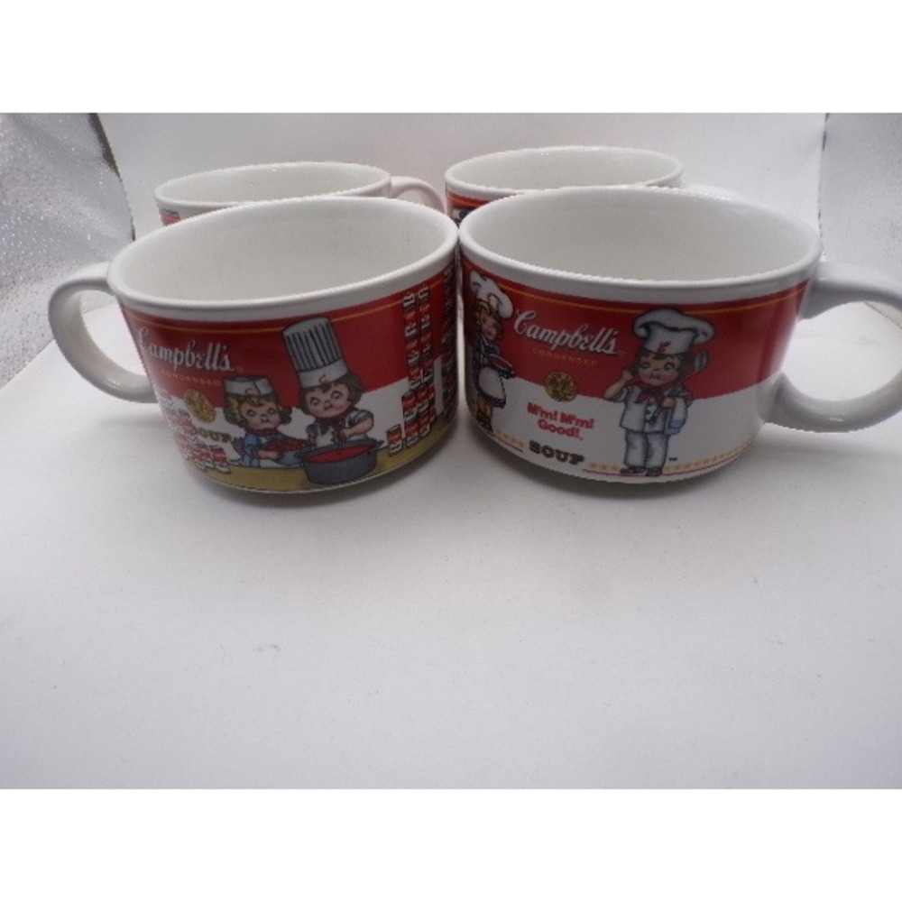 Set‎ of 4 Vintage 1997 Campbell's Soup Kids Mugs Westwood Ceramic Soup Bowls Red
